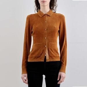 Rachel Comey Calm Shirt Top Button Front Chenille Jacquard Size L Old Gold $650
